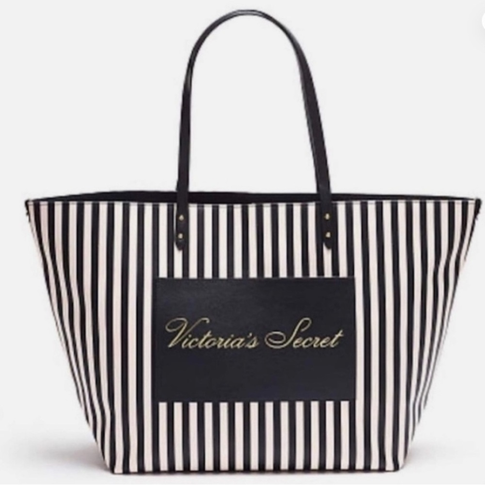 NWT Victoria's Secret Striped Black Tote - Picture 1 of 7